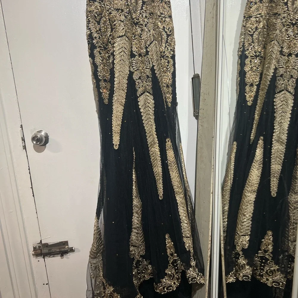 Embellished Black & Gold Evening Gown